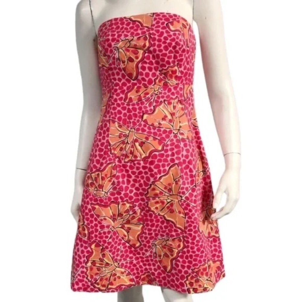 Pink and Orange Strapless Dress